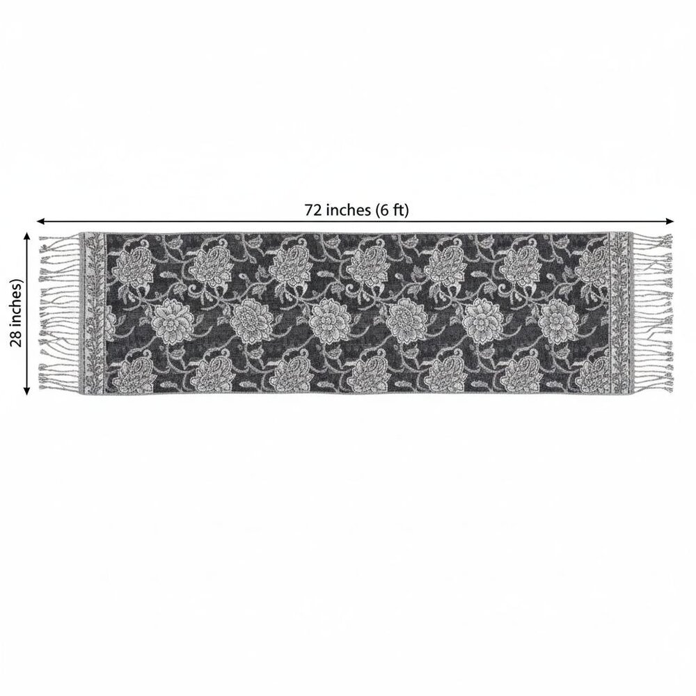 Black White Paisley Jacquard Scarf Shawl Fringe Boho Wrap Women 72x28 - Picture 3 of 9